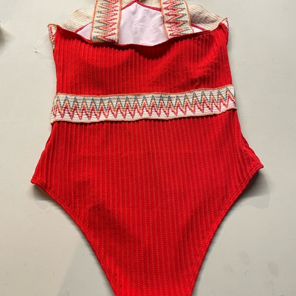 Red One-Piece Swimsuit with Zigzag Trim size medium - Picture 2 of 2